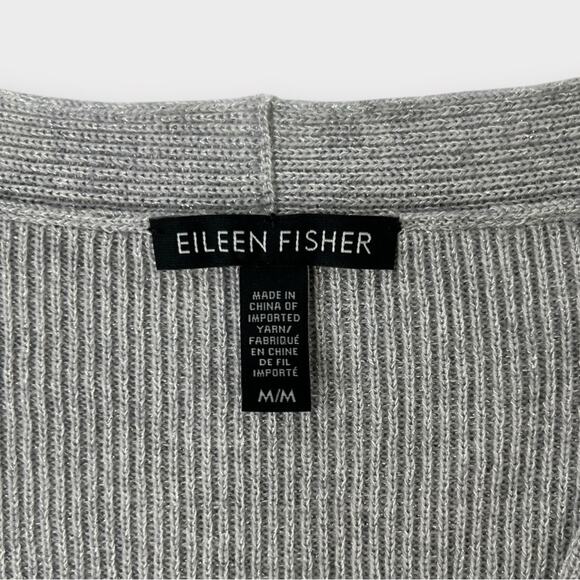 Eileen Fisher Sweater V-Neck Boxy Metallic Thread Wool Blend Sweater Size Medium - Picture 3 of 6